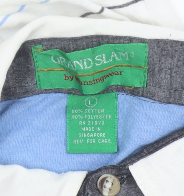 Grand Slam by Munsingwear Men's Blue White Striped Polo Shirt L Classic Fit