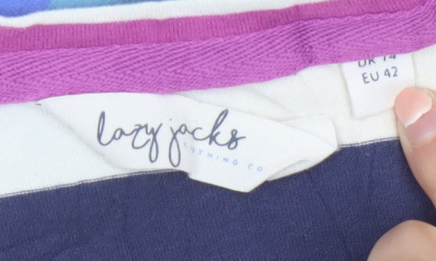 Lazy Jacks Womens Multicoloured Striped Long Sleeve Cotton T-Shirt Size 14