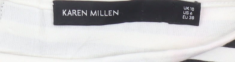 Karen Millen Women Black White Stripe Bodycon Dress Size 10