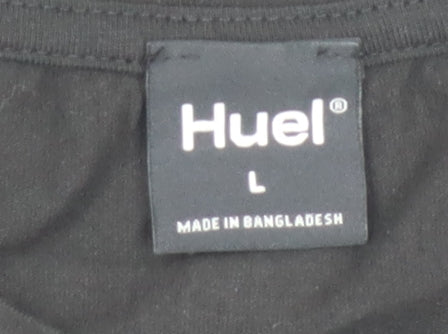 Huel Men's Black Crew Neck Cotton T-Shirt Size L