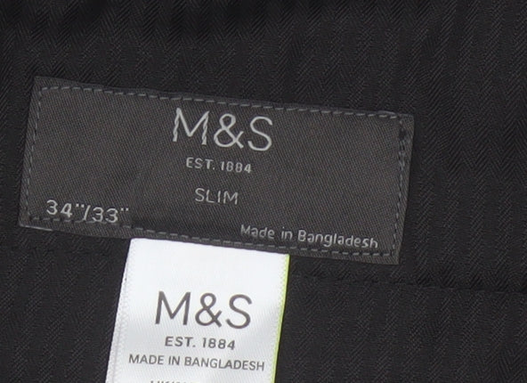 Marks and Spencer Men's Black Slim Fit Trousers 34x33 Business Work Pants