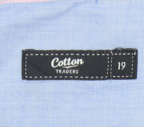 Cotton Traders Men's Blue Long Sleeve Button-Up Shirt Size 19 Regular Fit