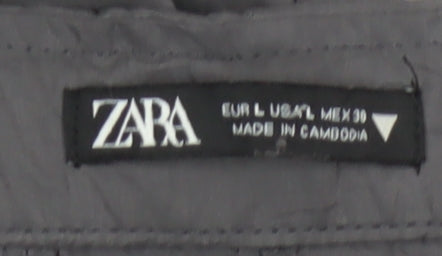 Zara Women Grey Wide-Leg Trousers L Polyester Blend Casual