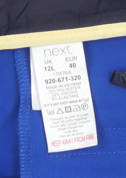 Next Women Blue Slim Fit Ankle Trousers Size 12L Polyester Viscose Blend