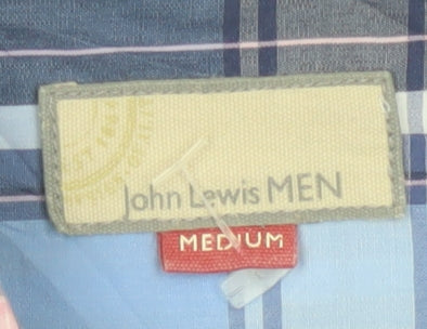 John Lewis Men Blue Checked Cotton Short Sleeve Button-Up Shirt Medium