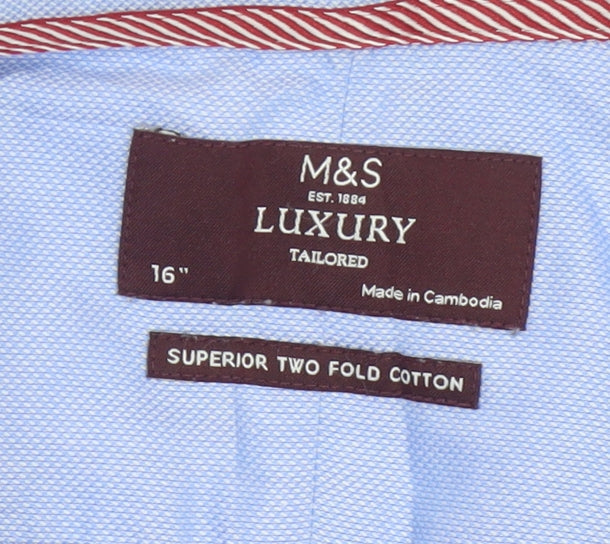 Marks and Spencer Men's Blue Tailored Fit 16in Cotton Shirt