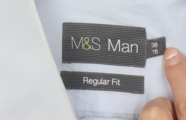 Marks and Spencer Men's Blue 15 Regular Fit Long Sleeve Shirt