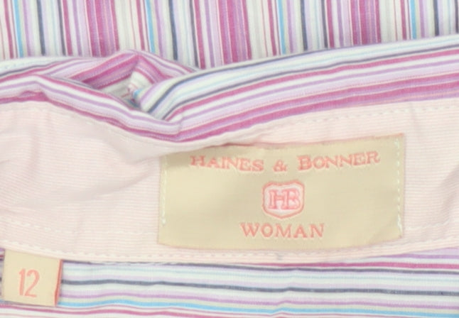 Haines & Bonner Women Pink Striped Cotton Long Sleeve Button-Up Shirt Size 12