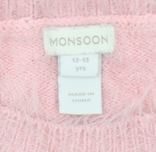 Monsoon Girls Pink Reindeer Sequin Christmas Pullover Jumper 12-13 Years