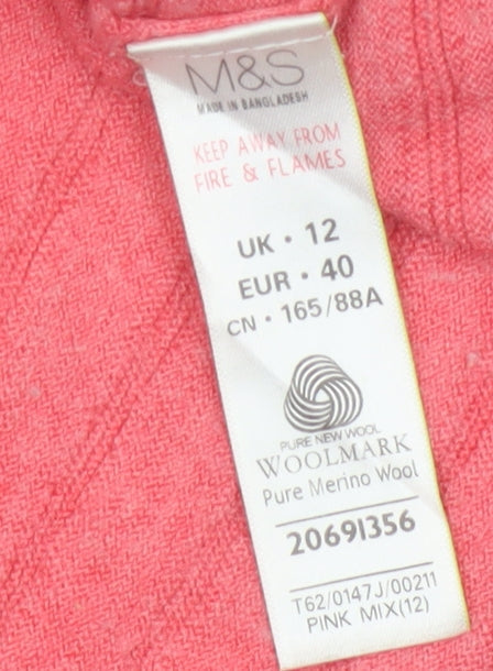 Marks and Spencer Women Pink 100% Merino Wool Crew Neck Jumper Size 12