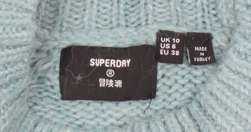 Superdry Women Blue Chunky-Knit High Neck Jumper Size 10