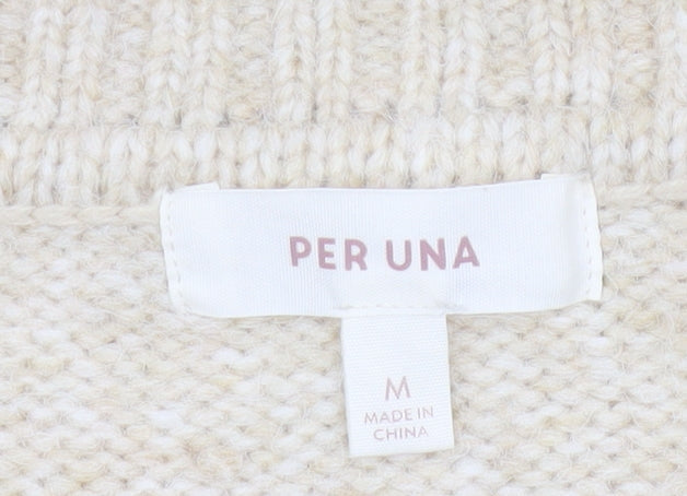 Marks and Spencer Per Una Women Beige Beaded Chunky Knit Jumper Size M