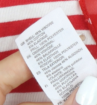 & Other Stories Women Red White Striped Puff Sleeve Cropped T-Shirt Size 10