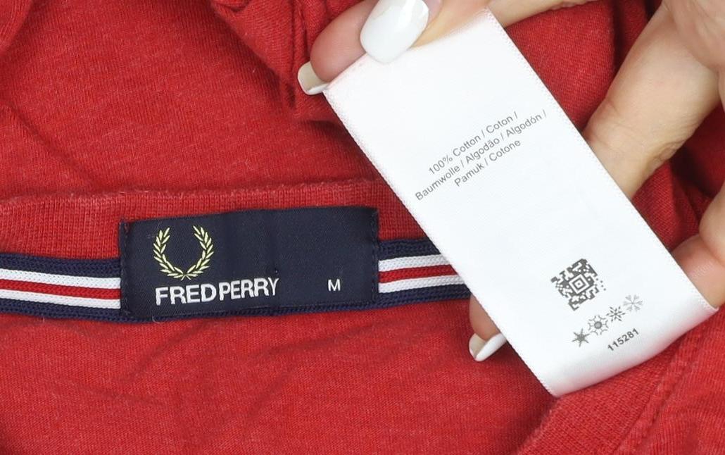 Fred Perry Men's Red Cotton Crew Neck Short Sleeve T-Shirt M