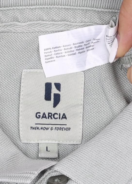 Garcia Men's Grey Cotton Polo Shirt Size L Short Sleeve Casual