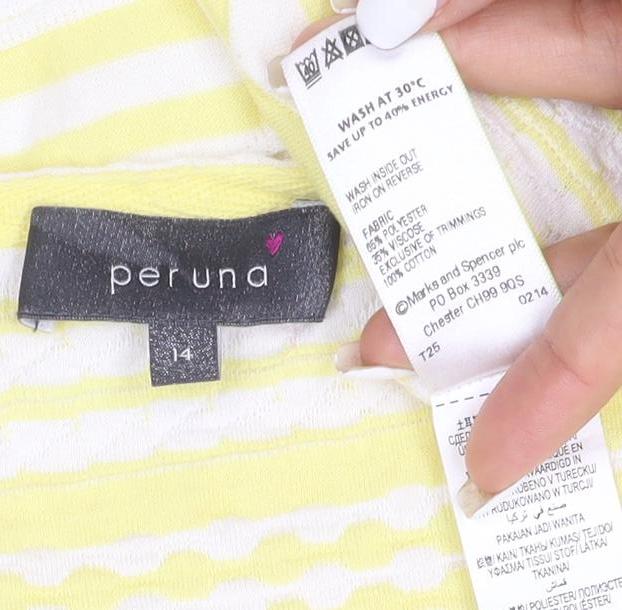 Marks and Spencer Women’s Yellow Striped Cotton T-Shirt Size 14