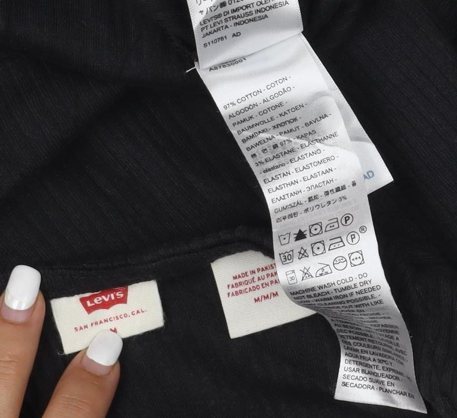 Levi's Women's Black V-Neck Long Sleeve Button-Up Top Size M