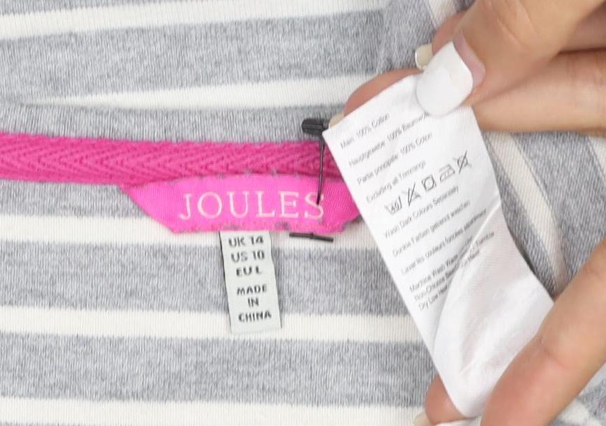 Joules Women’s Grey Striped 3/4 Sleeve Cotton Shift Dress Size 14