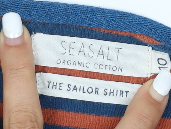 Seasalt Women Blue Striped Nautical Long Sleeve Cotton T-Shirt Size 10