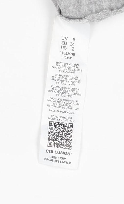 Collusion Women's Grey Cropped Long Sleeve Jersey T-Shirt Size 6