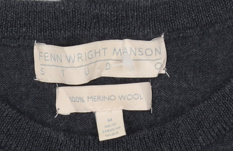 Fenn Wright Manson Women Grey Wool Shift Dress Size 12 Short Sleeve