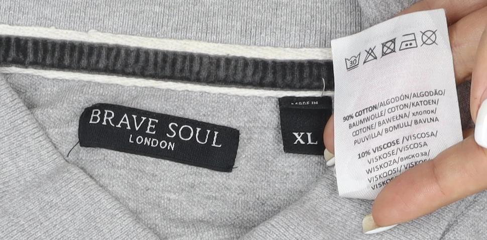 Brave Soul London Men's Grey Long Sleeve Polo Shirt XL Classic Fit