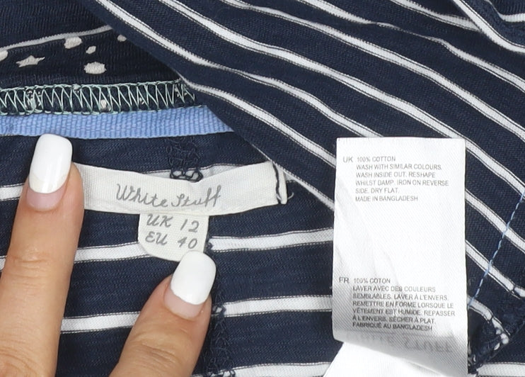 White Stuff Women’s Blue Striped Cotton T-Shirt Size 12