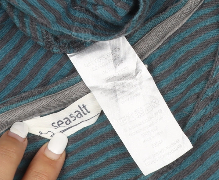 Seasalt Womens Blue Striped Cotton Tunic Top S 3/4 Sleeve