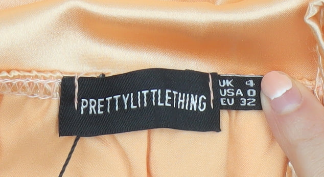 PrettyLittleThing Women’s Beige Satin Asymmetric Slip Dress Size 4