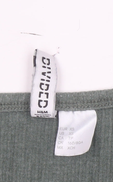 H&M Divided Women's Green XS Cropped Long Sleeve Button Top