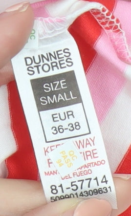 Dunnes Stores Women Pink Striped Cotton T-Shirt Size S
