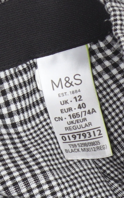 Marks and Spencer Women's Black Mix Check Tapered Trousers UK 12 Regular