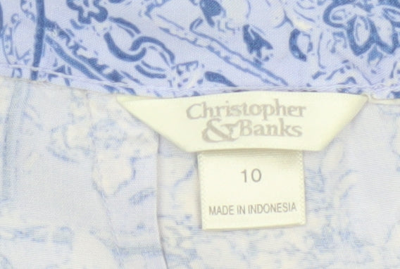 Christopher & Banks Women's Blue Floral Rayon Midi A-Line Skirt Size 10