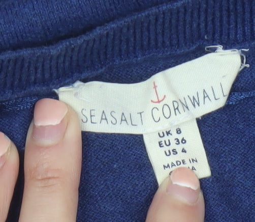 Seasalt Cornwall Women's Blue 100% Cotton Short Sleeve Crew Neck T-Shirt UK 8