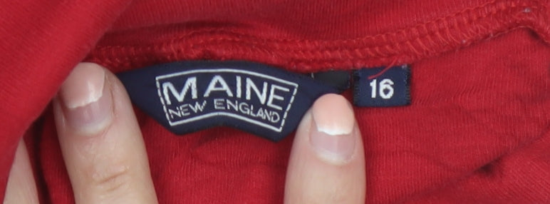 Maine New England Womens Red Roll Neck Cotton Long Sleeve Top Size 16