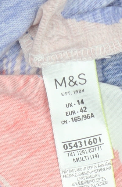 Marks and Spencer Womens Multicoloured Abstract Short Sleeve T-Shirt Size 14