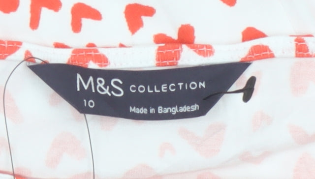 Marks and Spencer Women White Heart Print Long Sleeve T-Shirt Size 10