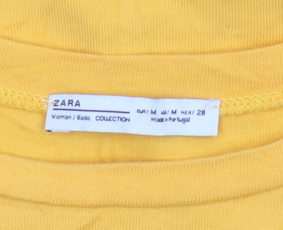 Zara Women Yellow Floral Embroidered Cotton T-Shirt Size 12