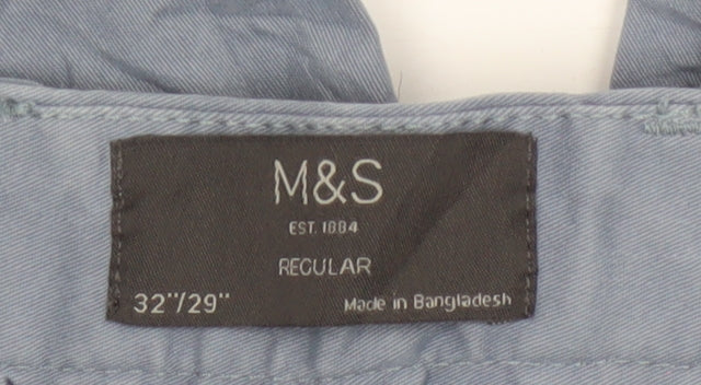 Marks and Spencer Men's Blue Regular Fit Chino Trousers 32x29