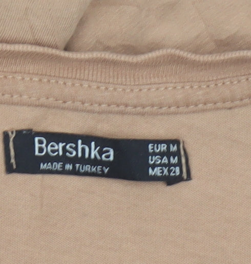Bershka Womens Beige Rainbow Stripe Sleeve Cotton T-Shirt Size 12