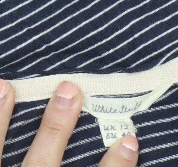 White Stuff Women Navy Striped Sleeveless Cotton Modal Top Size 12
