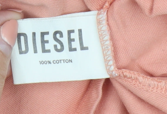 Diesel Men's Peach Cotton Crew Neck Graphic T-Shirt Size L