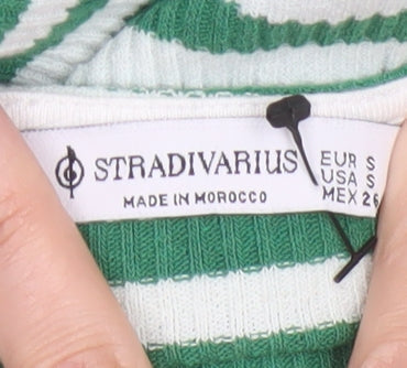 Stradivarius Women Green Stripe Bodycon Midi Dress Size 8