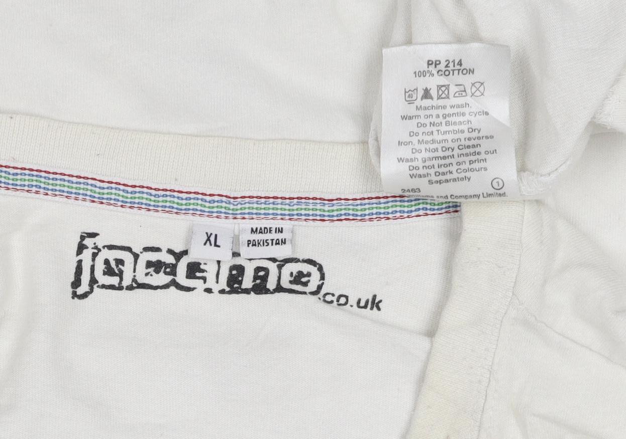 Jacamo Men’s White XL 70s 80s Graphic Print Cotton Crew Neck T-Shirt