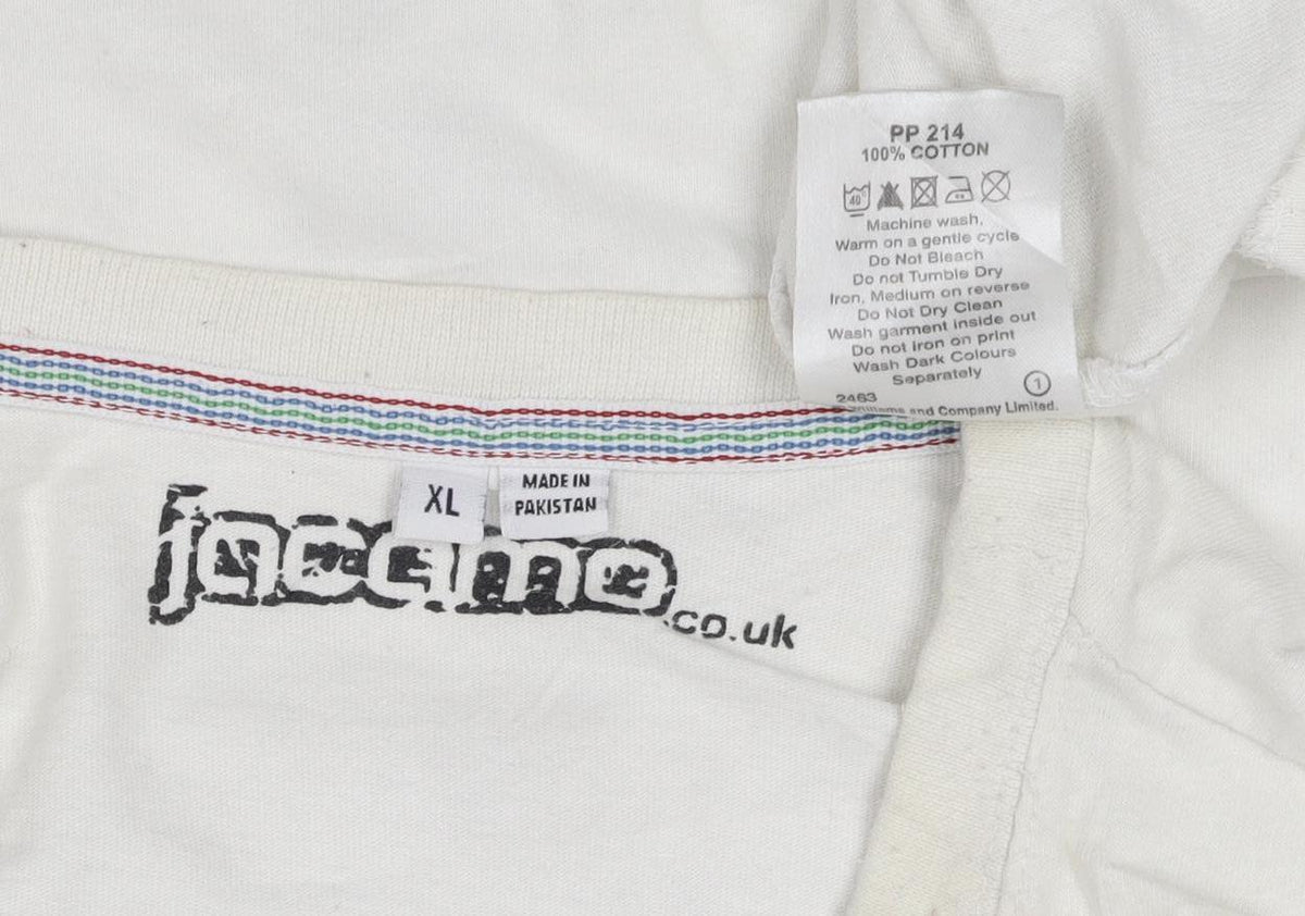 Jacamo Men’s White XL 70s 80s Graphic Print Cotton Crew Neck T-Shirt