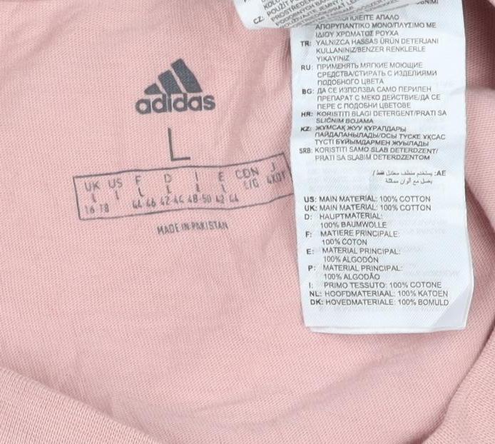 Adidas Women Pink Basic Short Sleeve Cotton T-Shirt L