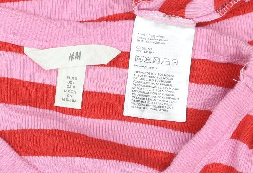 H&M Women’s Pink Red Stripe T-Shirt Dress Size S Cotton Modal