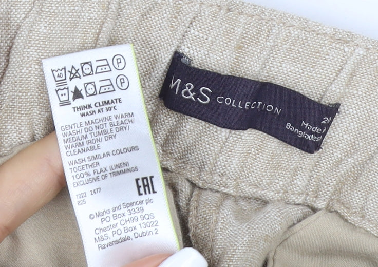 Marks and Spencer Women Beige Linen Relaxed Tapered Trousers Size 12