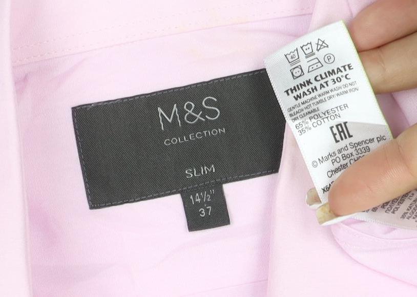 Marks and Spencer Womens Pink Slim Fit Long Sleeve Button-Up Shirt Size 14