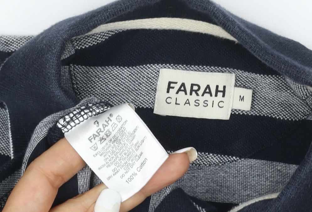 Farah Classic Men's Blue Striped Cotton Polo Shirt Size M
